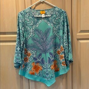 Ruby Rd. Tropical Print Blouse Vibrant Top